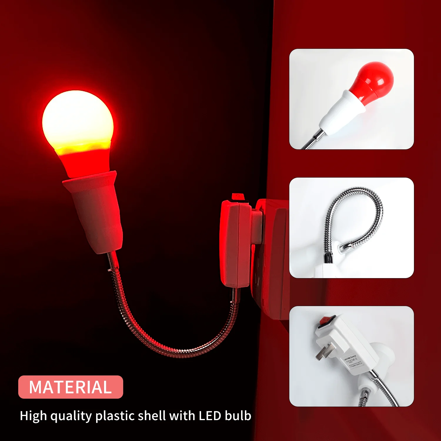 Darkroom Safe Light Lamp with Switch 360 Degree Wall Desk Light E27 LED Screw Mouth UK/US/EU Plug thumbnail 4