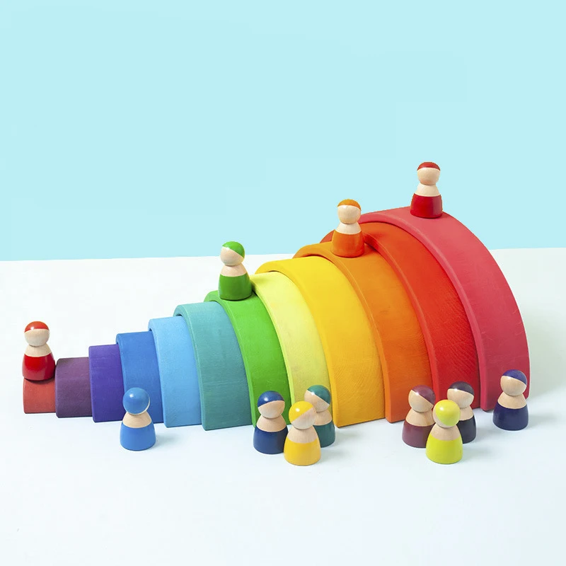 DIY children's wooden toy creative stacked rainbow building blocks large size montessori educational toys for children kids thumbnail 4