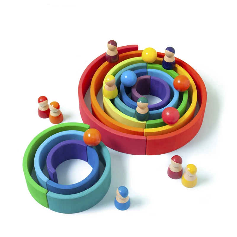 DIY children's wooden toy creative stacked rainbow building blocks large size montessori educational toys for children kids thumbnail 2