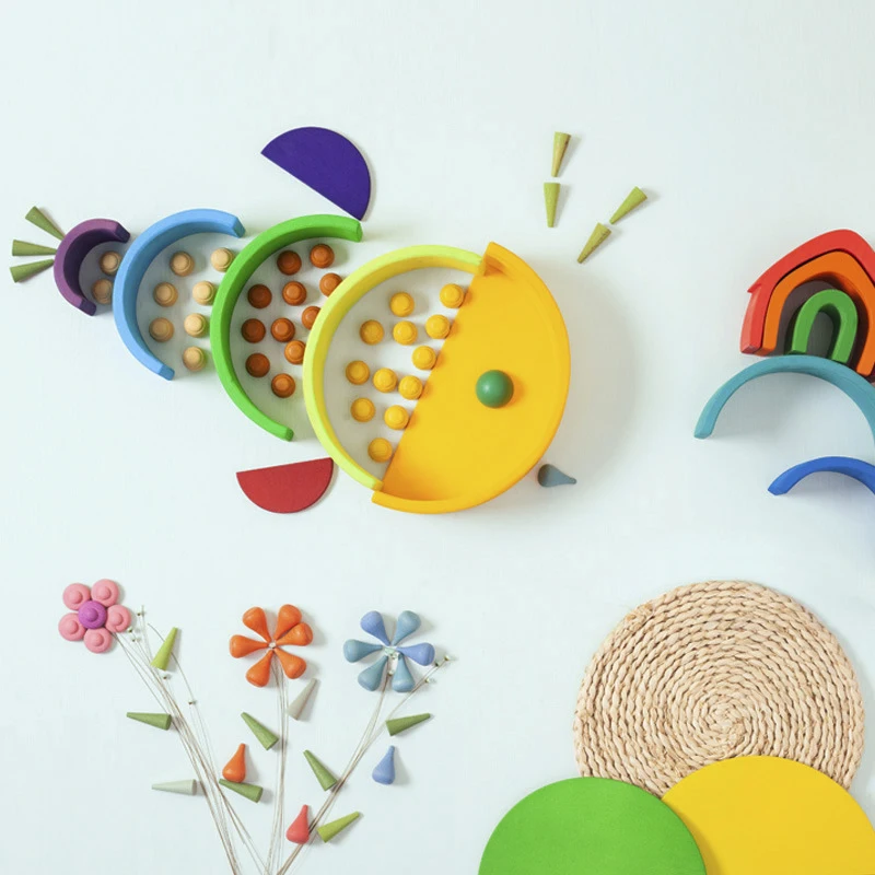 DIY children's wooden toy creative stacked rainbow building blocks large size montessori educational toys for children kids thumbnail 3