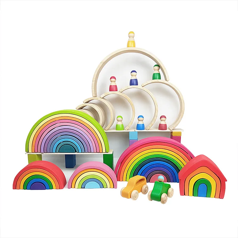 DIY children's wooden toy creative stacked rainbow building blocks large size montessori educational toys for children kids thumbnail 6