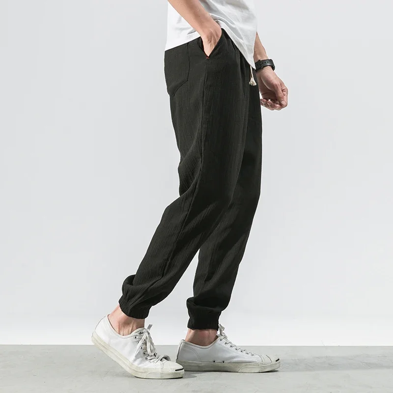 Japanese-Style Retro Streetwear 2020 Summer Men Cotton Linen Sweatpants Trousers Men Casual Harem Pants Breathable Men Joggers thumbnail 4