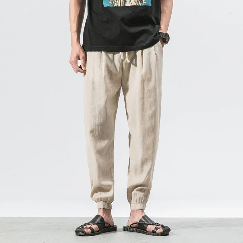 Japanese-Style Retro Streetwear 2020 Summer Men Cotton Linen Sweatpants Trousers Men Casual Harem Pants Breathable Men Joggers thumbnail 2