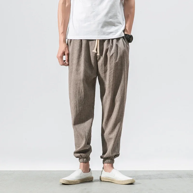 Japanese-Style Retro Streetwear 2020 Summer Men Cotton Linen Sweatpants Trousers Men Casual Harem Pants Breathable Men Joggers thumbnail 5