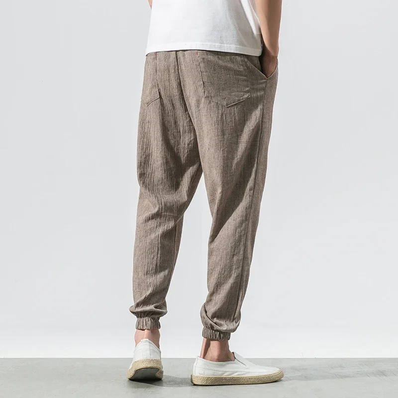 Japanese-Style Retro Streetwear 2020 Summer Men Cotton Linen Sweatpants Trousers Men Casual Harem Pants Breathable Men Joggers thumbnail 6