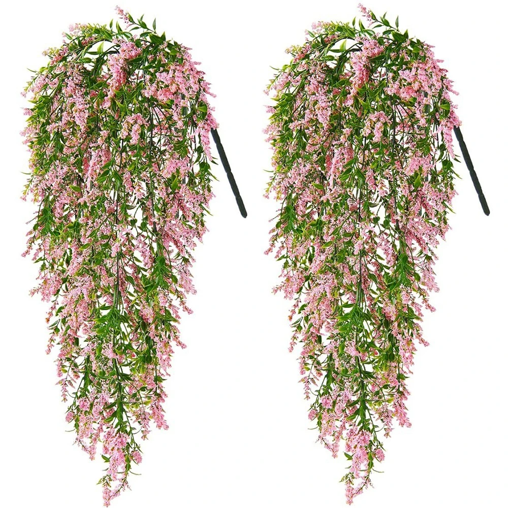 1/2pcs Lavender Wall Hanging Plastic Rattan Artificial Flowers Living Room Bouquet Wedding Decoration Plants Basket Cane Vine thumbnail 6