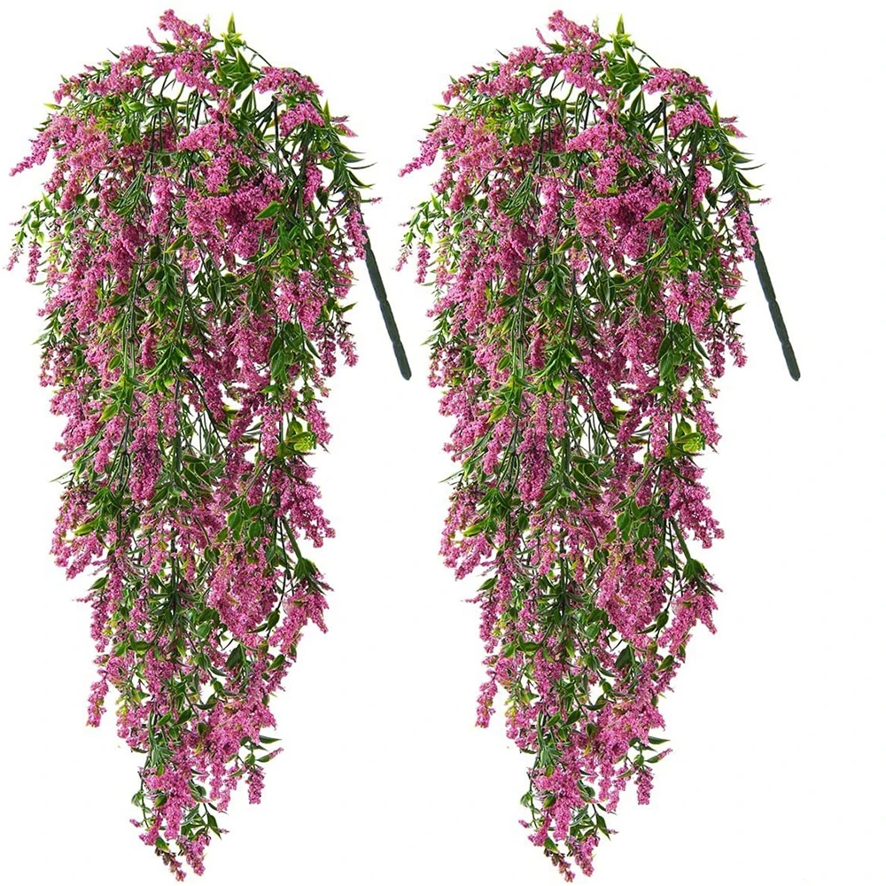 1/2pcs Lavender Wall Hanging Plastic Rattan Artificial Flowers Living Room Bouquet Wedding Decoration Plants Basket Cane Vine thumbnail 4