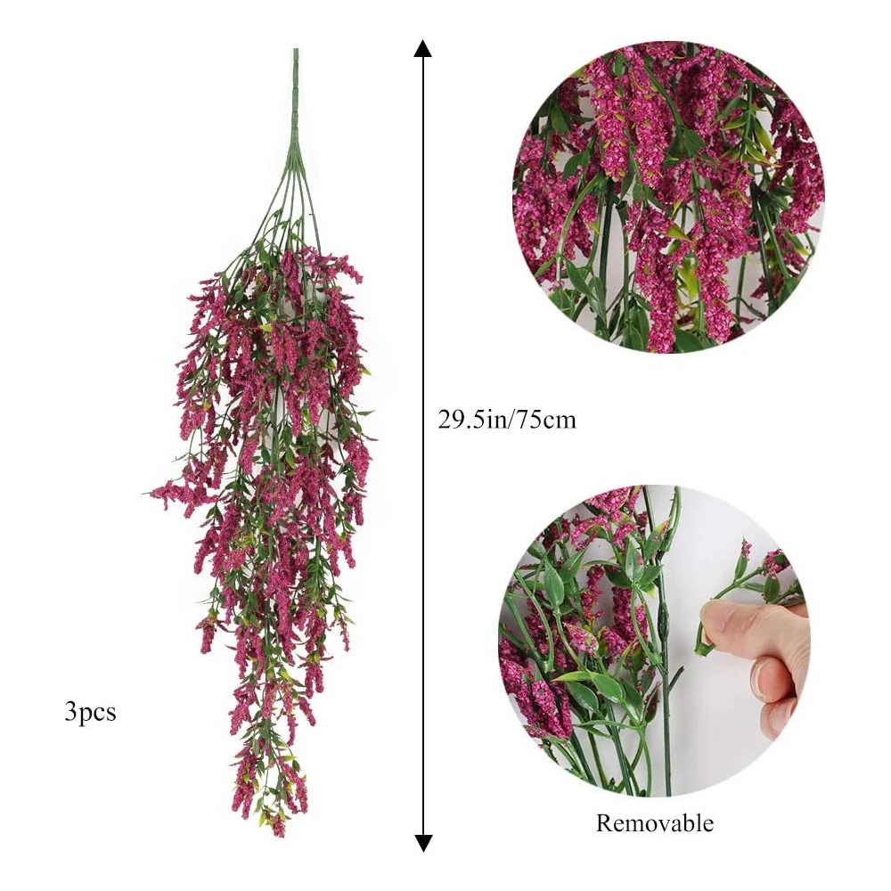1/2pcs Lavender Wall Hanging Plastic Rattan Artificial Flowers Living Room Bouquet Wedding Decoration Plants Basket Cane Vine thumbnail 2