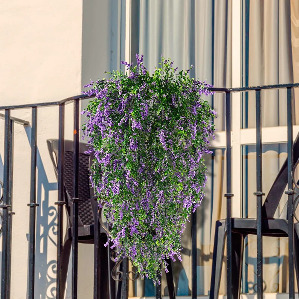 1/2pcs Lavender Wall Hanging Plastic Rattan Artificial Flowers Living Room Bouquet Wedding Decoration Plants Basket Cane Vine thumbnail 3