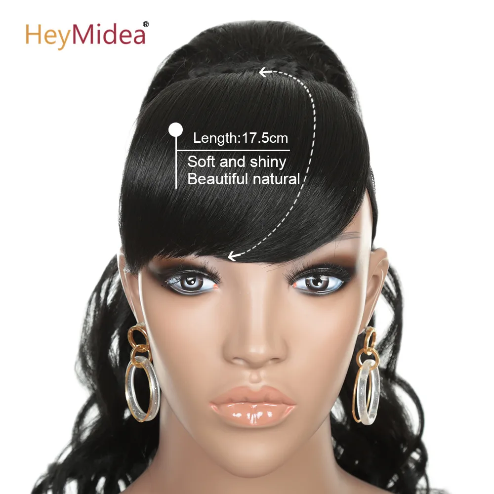 Ponytail Extension Synthetic Curly Ponytail With Bangs Clip In Hair Extension Afro Drawstring Ponytail African American HeyMidea thumbnail 3
