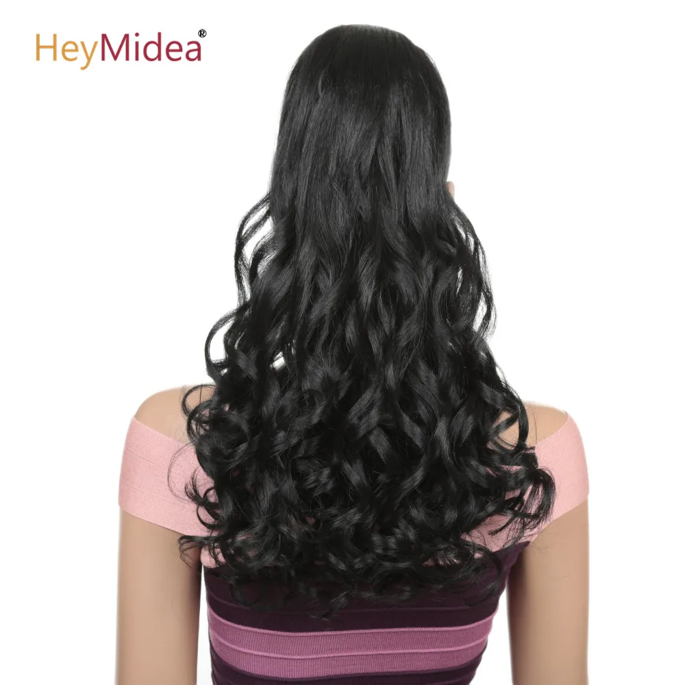 Ponytail Extension Synthetic Curly Ponytail With Bangs Clip In Hair Extension Afro Drawstring Ponytail African American HeyMidea thumbnail 4