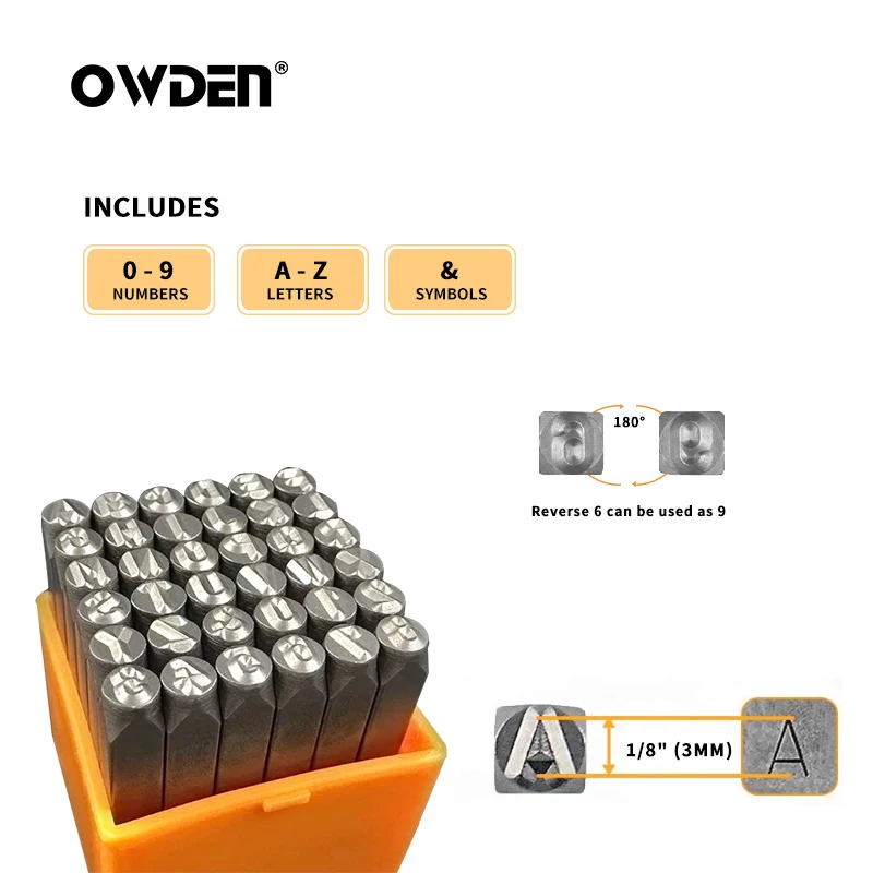 OWDEN 36Pcs 3mm Steel Metal Stamp Set Number and Letter Punch Tools Hand Jewelry Stamping Tool Letter Puncher Set thumbnail 2