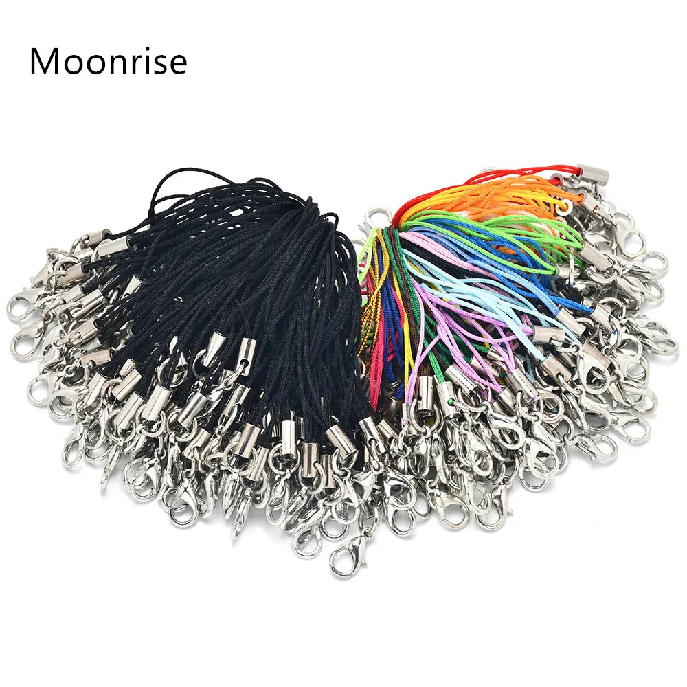 50-100pcs Black Strap Charm Cord Lanyard Lariat Strap Cord Lobster Clasp Rope Keychain Hook Mobile Set Charm Jewelry Accessories