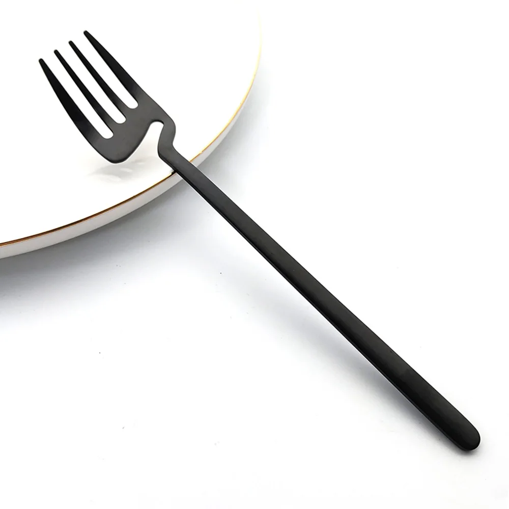 6pcs Black Dinner Fork Flatware Table Decor Kitchen Matte Spoon Knife Dinnerware tableware Cutlery Desserts Soup Coffee Use thumbnail 3