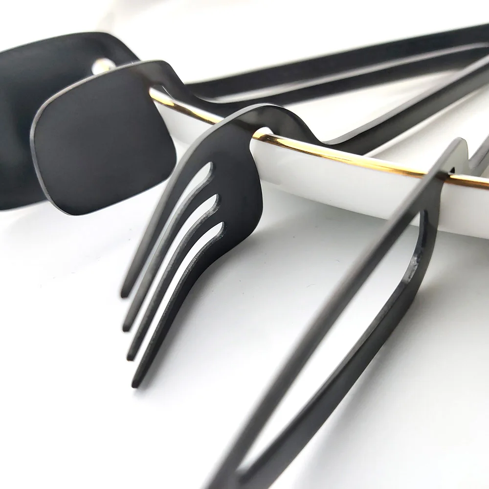 6pcs Black Dinner Fork Flatware Table Decor Kitchen Matte Spoon Knife Dinnerware tableware Cutlery Desserts Soup Coffee Use thumbnail 2