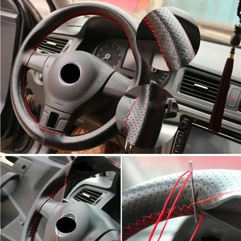 Car Steering Wheel Braid Cover Needles And Thread Artificial Leather Car Covers Suite 5 Color DIY Texture Soft Auto Accessories thumbnail 5
