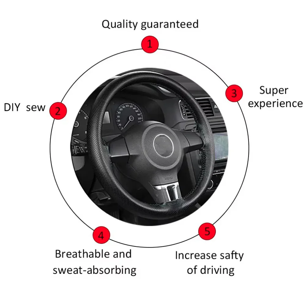 Car Steering Wheel Braid Cover Needles And Thread Artificial Leather Car Covers Suite 5 Color DIY Texture Soft Auto Accessories thumbnail 4
