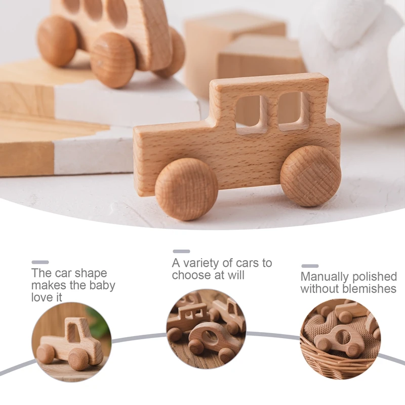 1pc Baby Wooden Car Toys Beech Stacking Blocks Cartoon Educational Montessori Toys For Children Teething Baby Birthday Gifts thumbnail 3