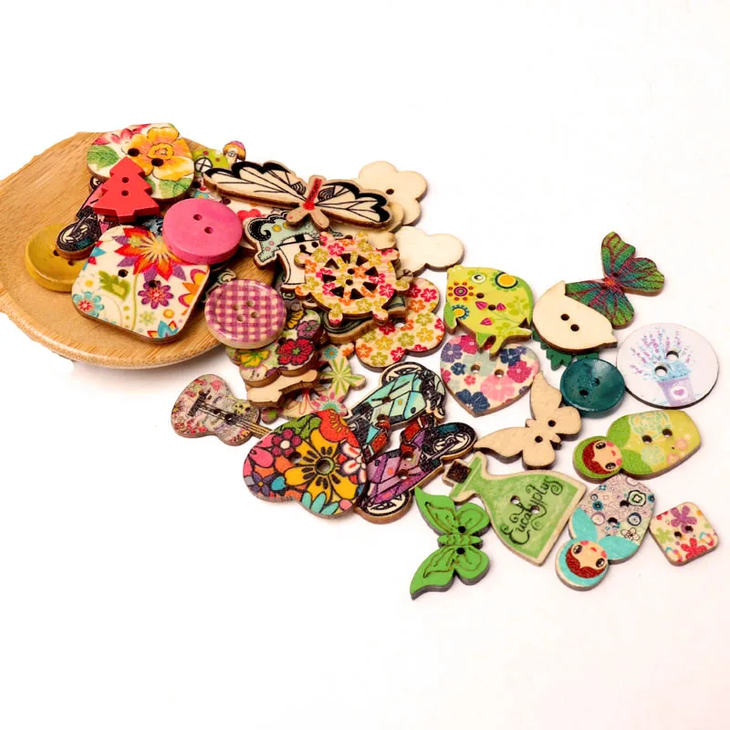 New button fashion Mixed Painting Wooden Buttons For Crafts Scrapbooking Sewing Clothes Button DIY Apparel Supplies thumbnail 4