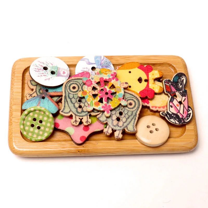 New button fashion Mixed Painting Wooden Buttons For Crafts Scrapbooking Sewing Clothes Button DIY Apparel Supplies thumbnail 6