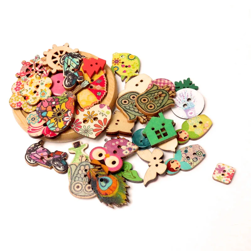 New button fashion Mixed Painting Wooden Buttons For Crafts Scrapbooking Sewing Clothes Button DIY Apparel Supplies thumbnail 2