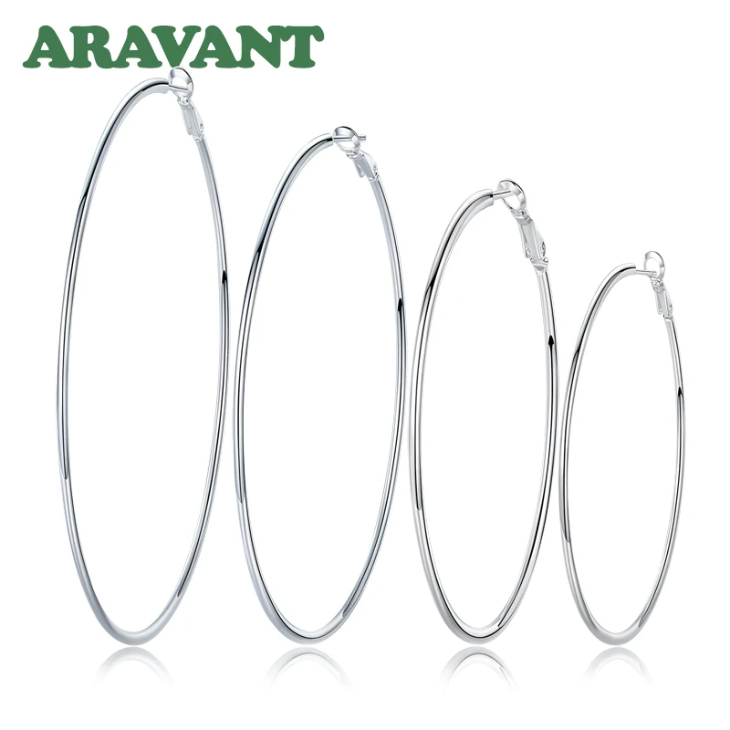 Aravant 925 Sterling Silver 50MM 60MM 70MM 80MM Hoop Earring For Women Wedding Jewelry Gift thumbnail 5