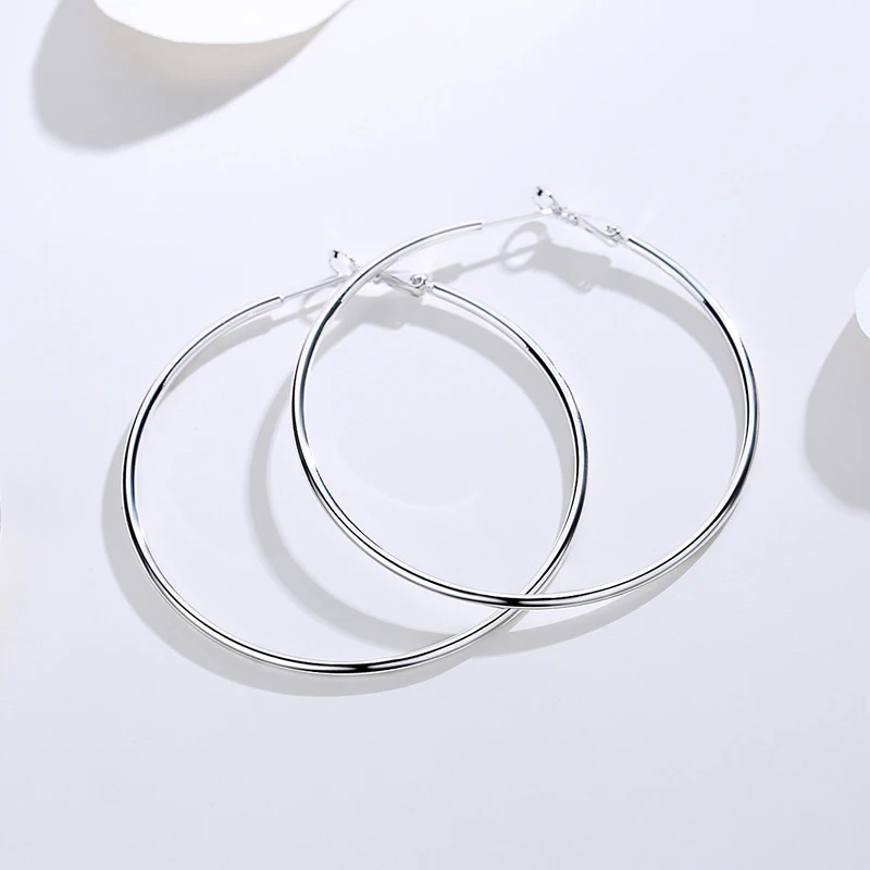 Aravant 925 Sterling Silver 50MM 60MM 70MM 80MM Hoop Earring For Women Wedding Jewelry Gift thumbnail 4