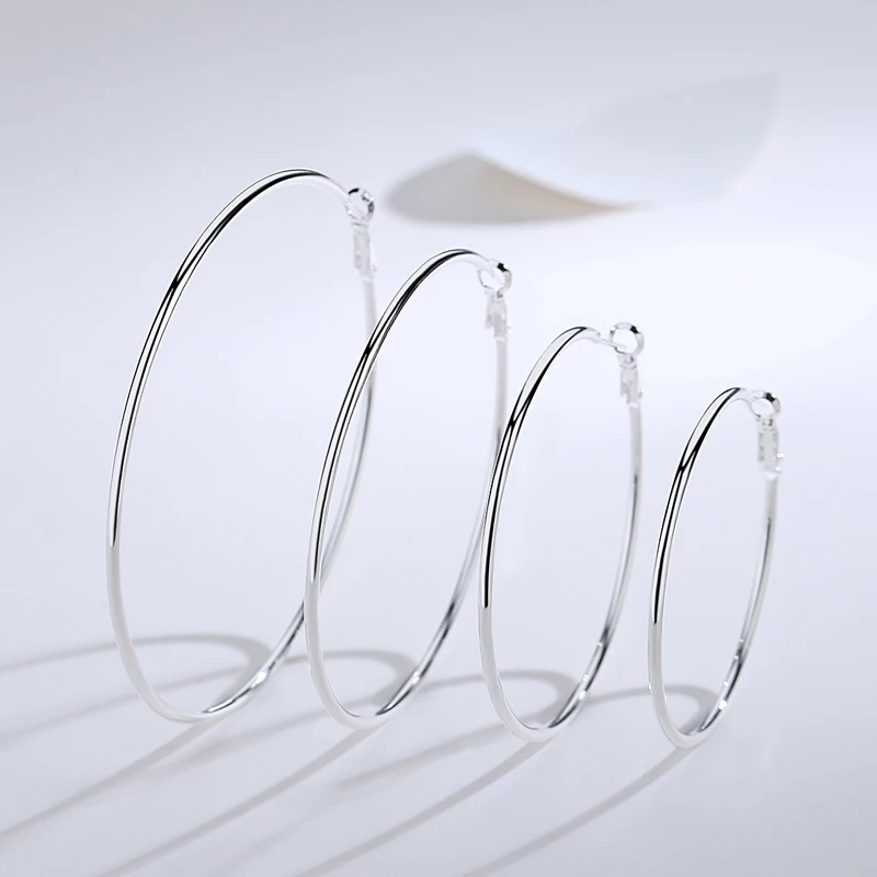 Aravant 925 Sterling Silver 50MM 60MM 70MM 80MM Hoop Earring For Women Wedding Jewelry Gift thumbnail 2