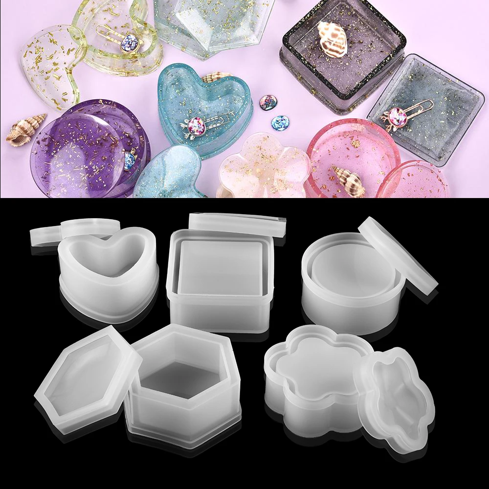 Round Storage Box Resin Epoxy Molds Heart Shape Candy Jewelry Box Resin Molds Silicone For DIY Jewelry Making Epoxy Moulds