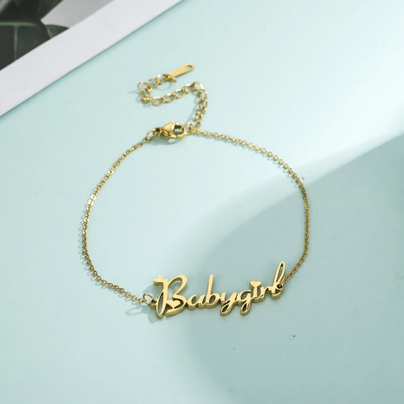 Letter Text Custom Name Bracelet For Baby Women Men Personalized Child Kid Gold Color Anklet Family Gift Stainless Steel Jewelry thumbnail 4