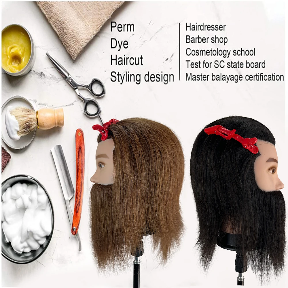 Simnient Male Mannequin Head With 100% Real Human Hair For Practice Hairdresser Cosmetology Training Doll Head For Hair Styling thumbnail 6