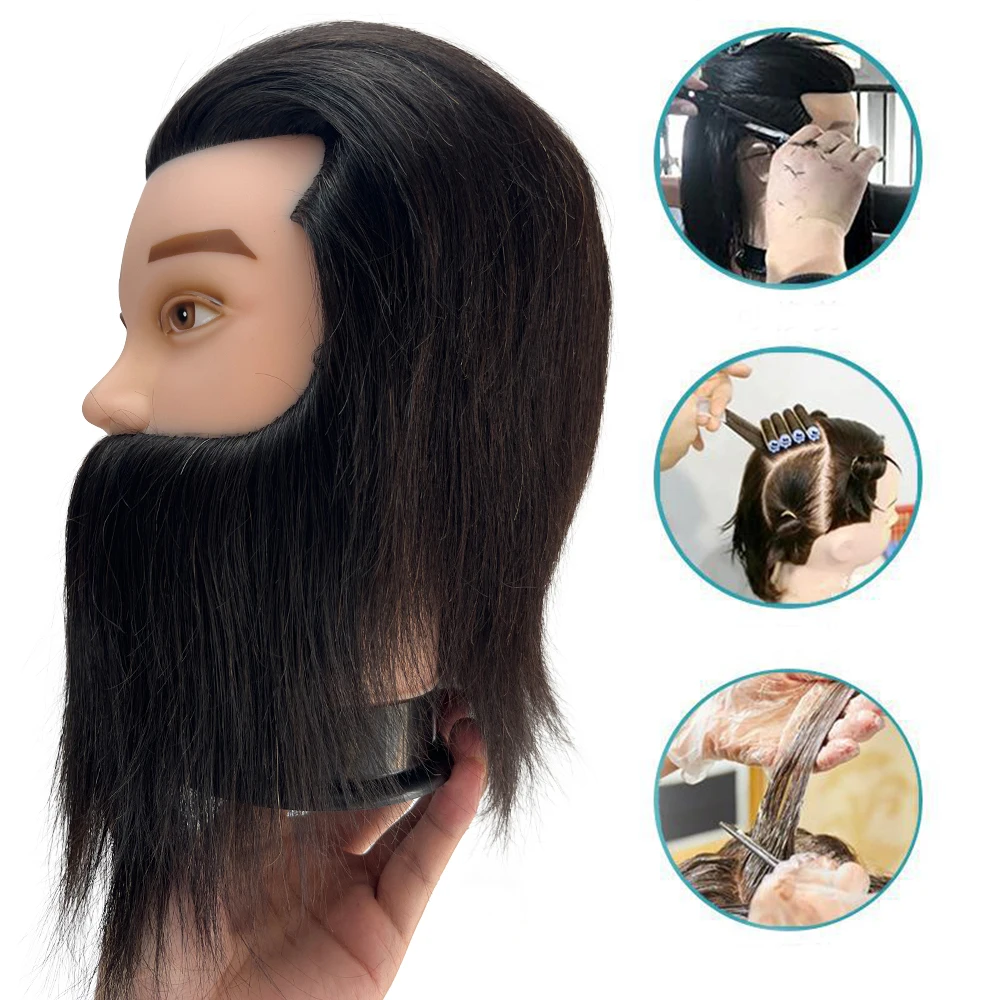 Simnient Male Mannequin Head With 100% Real Human Hair For Practice Hairdresser Cosmetology Training Doll Head For Hair Styling thumbnail 3