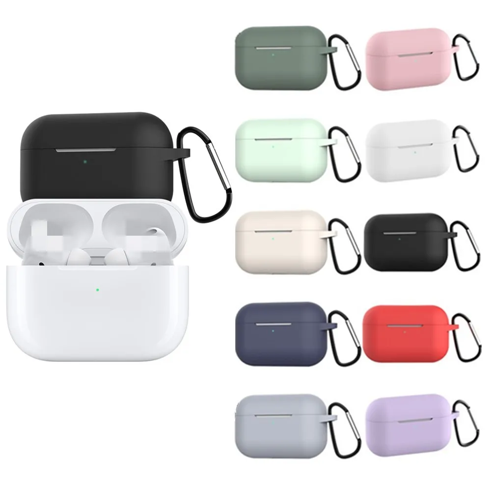 For AirPods Pro Protective Case Silicone New Solid Color Apple Airpods 2 1 Bluetooth Headset Soft Case Cover with Hook thumbnail 3