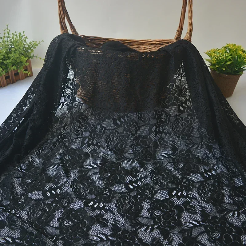 1meter High Quality Black Tulle Lace Fabric DIY Clothes Guipure Patchwork Embroidery Lace Fabric for Dress thumbnail 2
