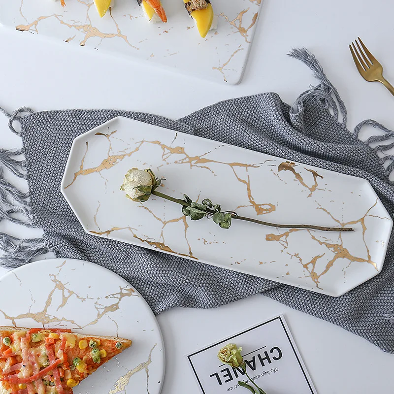 White Black Golden Ceramic Dishes And Plate Pizza Dessert Steak   Tableware Decorative Food Tray Dinner Set Porcelai thumbnail 5