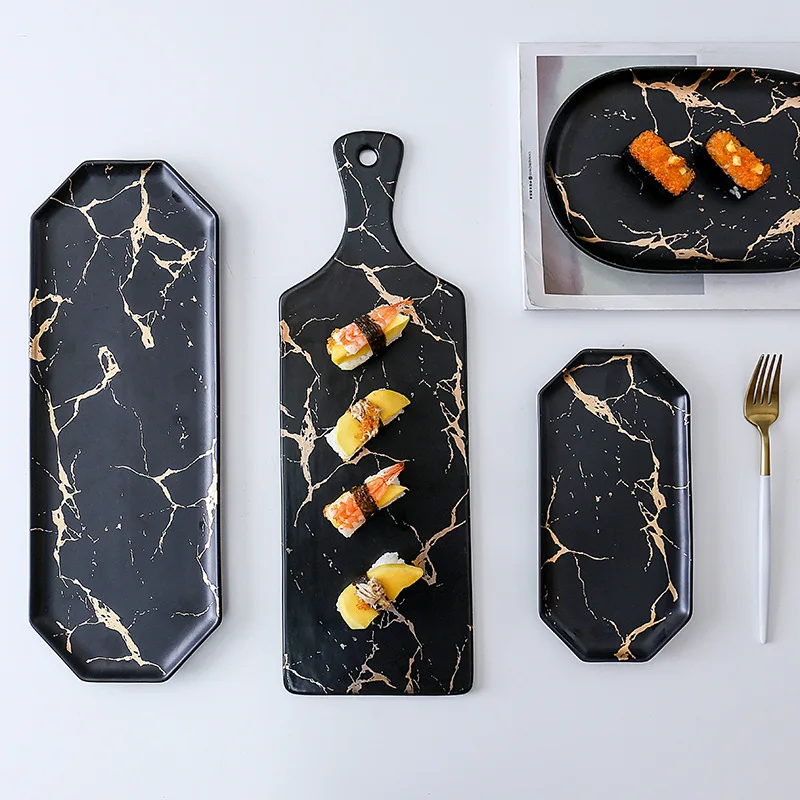 White Black Golden Ceramic Dishes And Plate Pizza Dessert Steak   Tableware Decorative Food Tray Dinner Set Porcelai thumbnail 2
