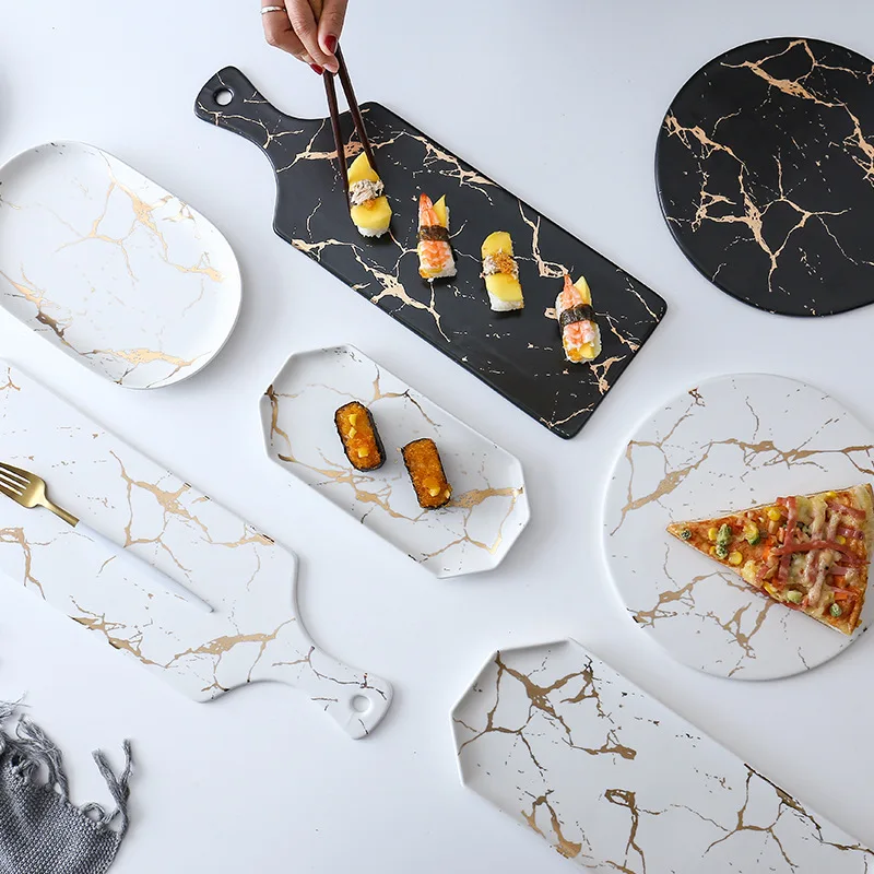 White Black Golden Ceramic Dishes And Plate Pizza Dessert Steak   Tableware Decorative Food Tray Dinner Set Porcelai thumbnail 3