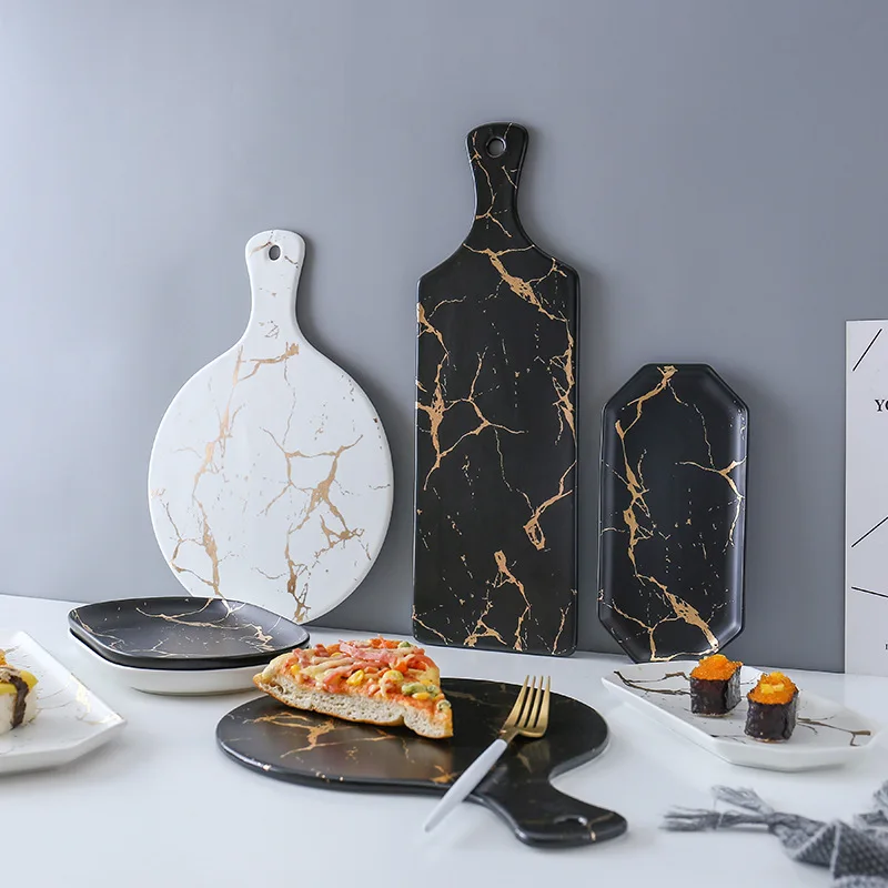 White Black Golden Ceramic Dishes And Plate Pizza Dessert Steak   Tableware Decorative Food Tray Dinner Set Porcelai thumbnail 4