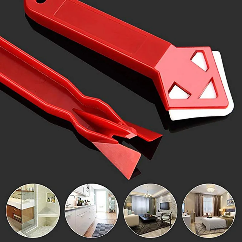 2Pcs Silicone Glass Cement Scraper Tool Caulking Sealant Spatula Finishing Grout Floor Cleaning Tile Tool Spatula Glue Shovel thumbnail 5