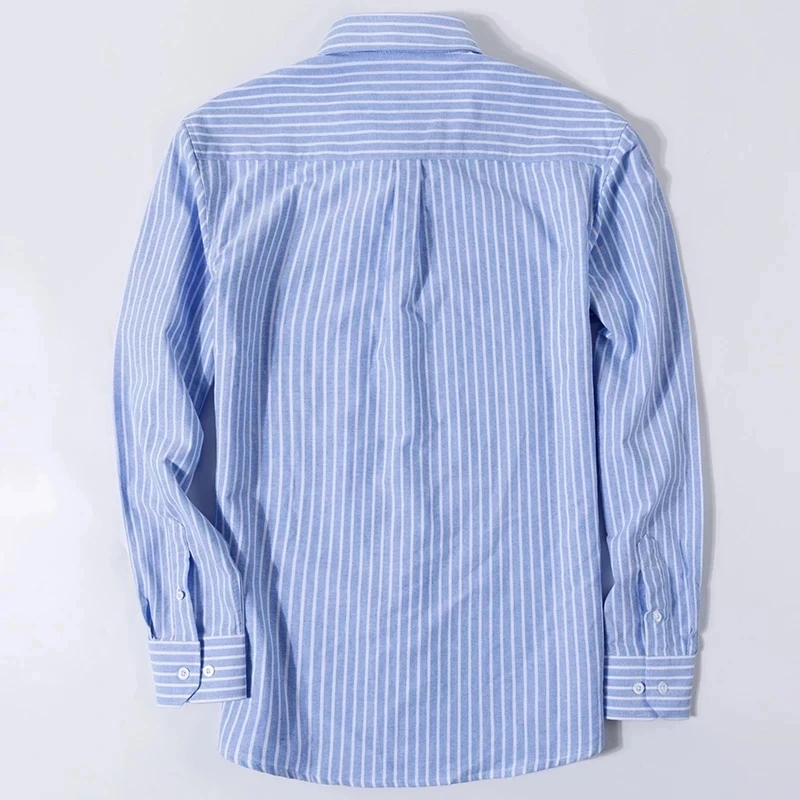 S~6XL Cotton Oxford Shirt For Mens Long Sleeve Plaid Striped Casual Shirts Male Pocket Regular-Fit Button-Down Work Man Shirt thumbnail 3