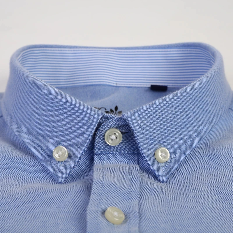 S~6XL Cotton Oxford Shirt For Mens Long Sleeve Plaid Striped Casual Shirts Male Pocket Regular-Fit Button-Down Work Man Shirt thumbnail 4