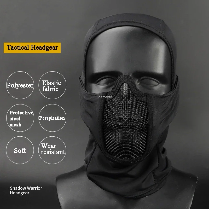 Tactical Balaclava Mesh Mask Airsoft Paintball Full Face Cover Ninja Style Hood Steel Metal Mask Foldable Design thumbnail 2