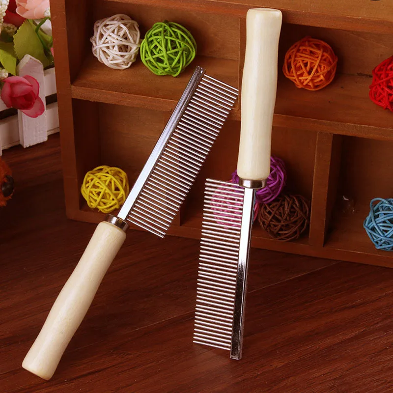 Pet Hair Grooming Accessories Wooden Handle Cat Dog Hair Comb Stainless Steel Pet Massage Hair Trimmer Comb Easy Cleaning Brush thumbnail 2