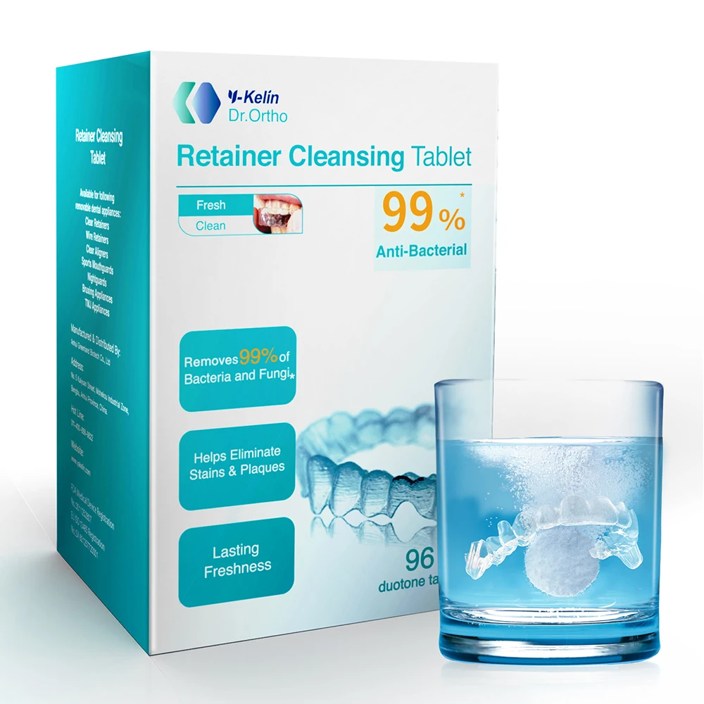 Y-Kelin New Package Orthodontic and Denture Cleaning Tablets Remove Bacteria Bad Odors Discoloration Stains Plaque 30/96 Tabs thumbnail 2