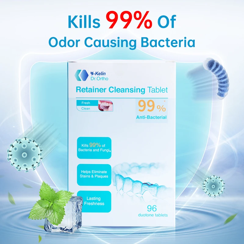 Y-Kelin New Package Orthodontic and Denture Cleaning Tablets Remove Bacteria Bad Odors Discoloration Stains Plaque 30/96 Tabs thumbnail 3