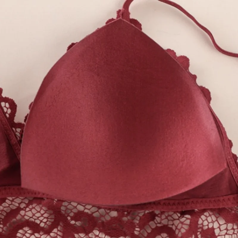Women's Triangle Bralette French Style Wireless Bra Sexy Lingerie Padded Bras Delicate Floral Lace Underwear Daily Wear One Size thumbnail 4