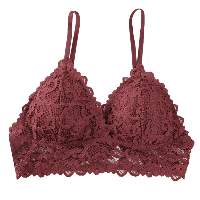 Women's Triangle Bralette French Style Wireless Bra Sexy Lingerie Padded Bras Delicate Floral Lace Underwear Daily Wear One Size thumbnail 6
