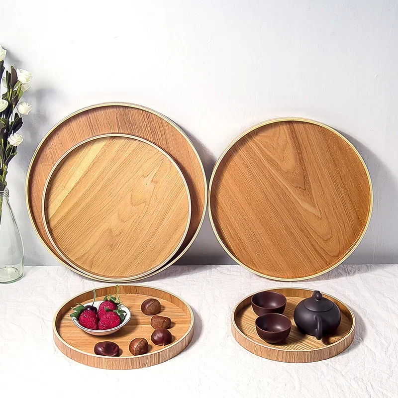 Japanese Style Round Tray Food Serving Plate Wood Snack Deseert Plate Teaboard Natural Tea Food Server Dishes Drink Platter WF thumbnail 2