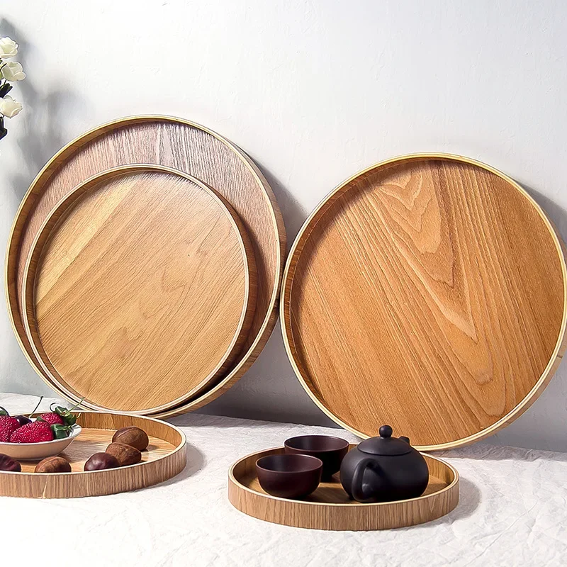 Japanese Style Round Tray Food Serving Plate Wood Snack Deseert Plate Teaboard Natural Tea Food Server Dishes Drink Platter WF thumbnail 3