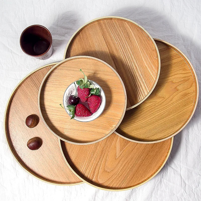 Japanese Style Round Tray Food Serving Plate Wood Snack Deseert Plate Teaboard Natural Tea Food Server Dishes Drink Platter WF thumbnail 4